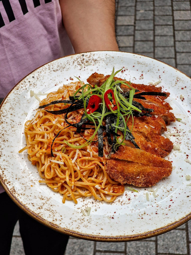 Spicy Korean Carbonara Ramen With Chicken Katsu